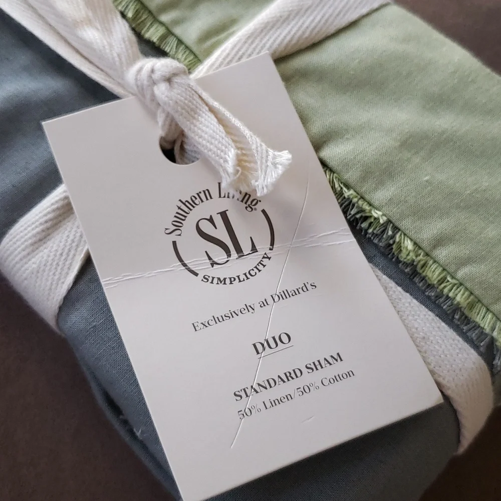 Linen Cotton Fringe Shams Shabby Chic Green 2 Tone Coastal Cottagecore Set of 2